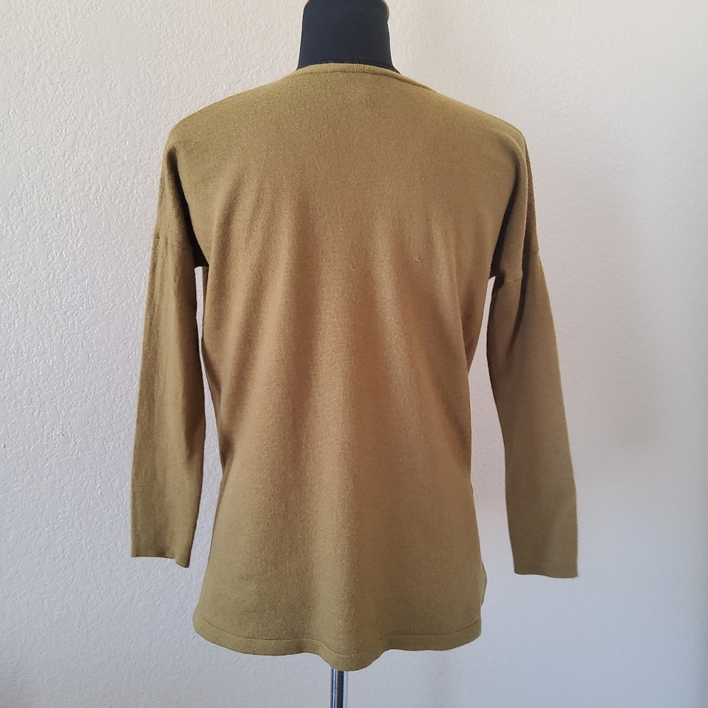 EILEEN FISHER Olive Green Merino Wool Tunic Sweater XS V-Neck - Picture 5 of 7